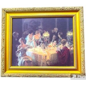 Jules Grun art print The End of Dinner with a gold custom frame by Cedar Creek